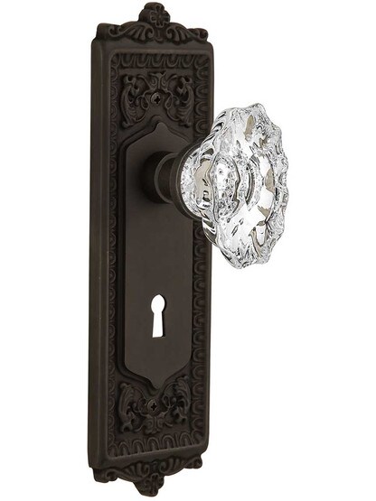 Egg and Dart Mortise-Lock Set with Chateau Crystal Glass Knobs in Oil-Rubbed Bronze.